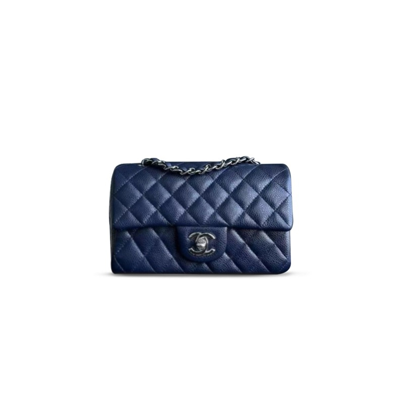 Ch*el caviar quilted mini double flap dark blue as1116 (20*12*6cm)